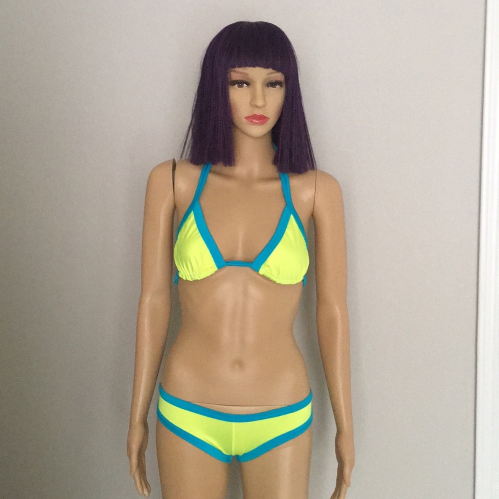 Neon blue and yellow exotic dance set